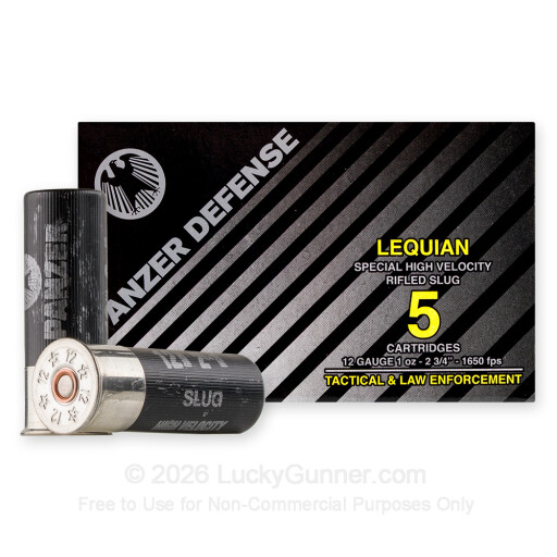 12 Gauge - 2-3/4" 1oz. Rifled Slug - Panzer Defense Lequian HV - 5 Rounds