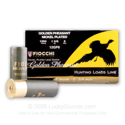 12 Gauge - 2-3/4" 1-3/8 oz. #6 Shot - Fiocchi Golden Pheasant - 250 Rounds