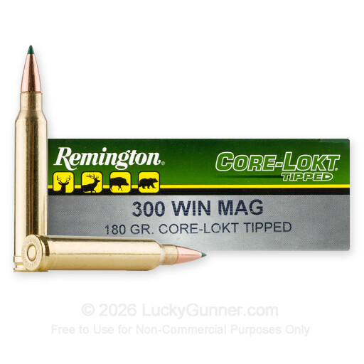 300 Win Mag - 180 Grain Polymer Tip - Remington Core-Lokt Tipped - 20 Rounds
