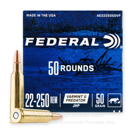 22-250 - 50 Grain JHP - Federal American Eagle Varmint & Predator - 50 Rounds