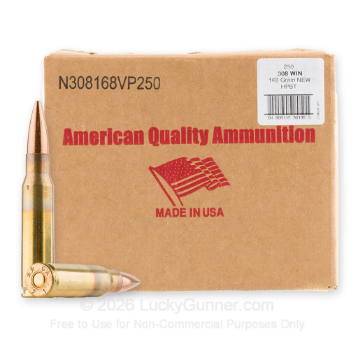 308 - 168 Grain HPBT - American Quality Ammunition - 250 Rounds