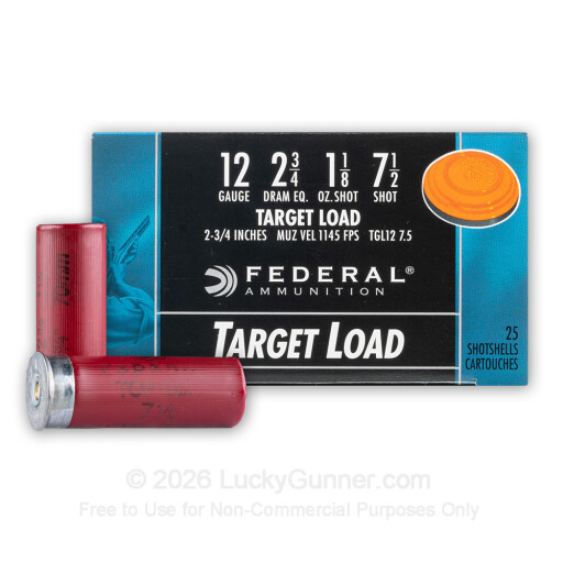 12 ga - 2-3/4" Lead Shot Target Load - 1 1/8oz - 7-1/2 shot  - Federal Top Gun - 250 Rounds
