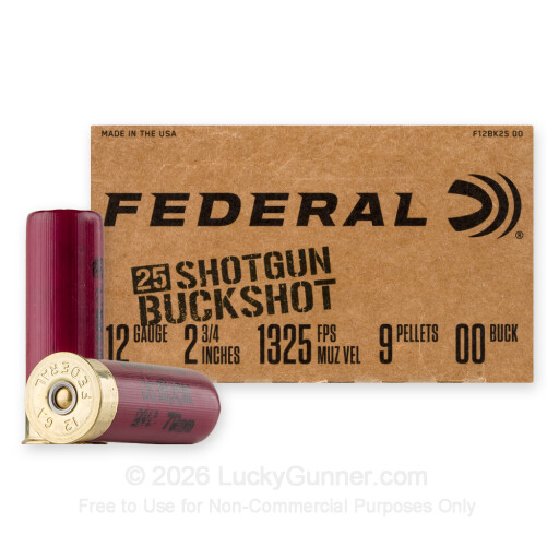 12 Gauge - 2-3/4" 9 Pellets 00 Buck - Federal - 250 Rounds