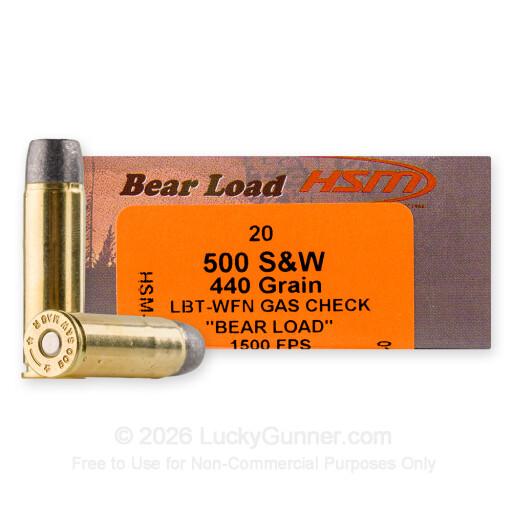 500 S&W Mag - 440 Grain WFNGC - HSM Bear Load - 20 Rounds
