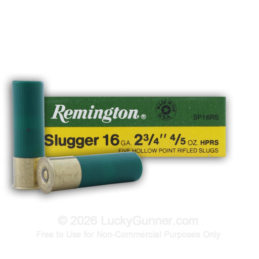 16 Gauge - 2-3/4" 4/5 oz. HP Rifled Slug - Remington - 5 Rounds