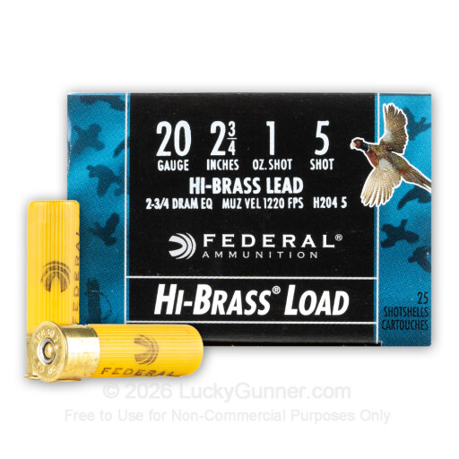 20 Gauge - 2-3/4" 1oz. #5 Shot - Federal Game Load Upland Hi-Brass - 25 Rounds