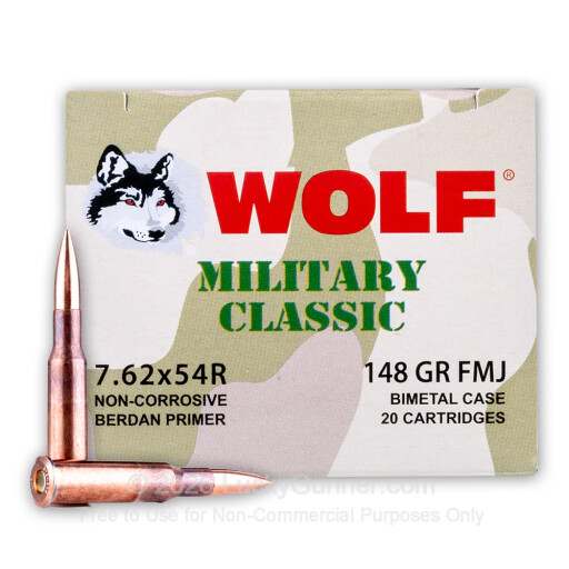 7.62x54r - 148 Grain FMJ - Wolf Military Classic - 500 Rounds
