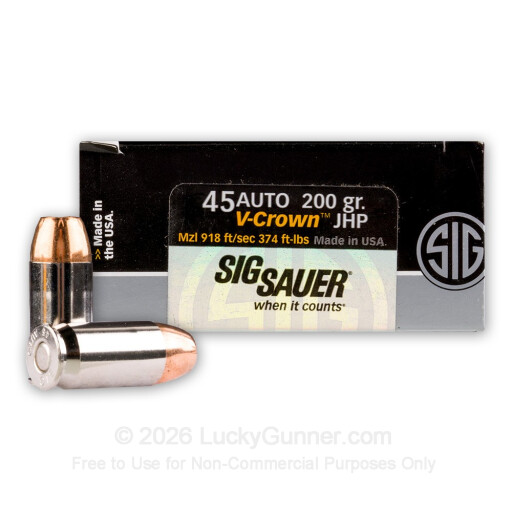 45 ACP - 200 Grain V-Crown JHP - Sig Sauer - 20 Rounds