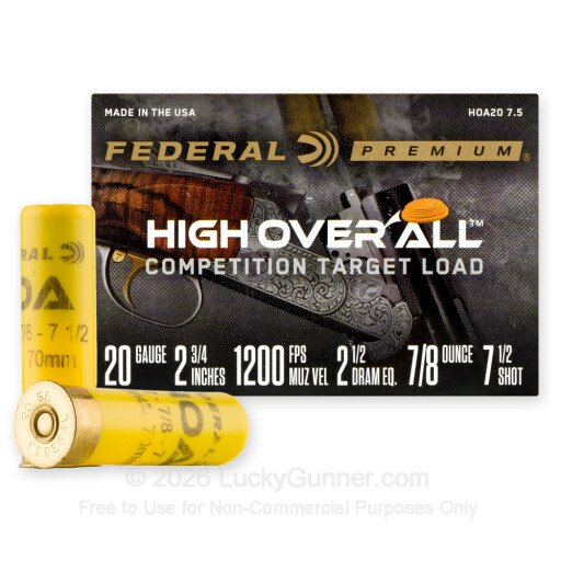 20 Gauge - 2-3/4" 7/8oz. #7.5 Shot - Federal High Over All - 25 Rounds