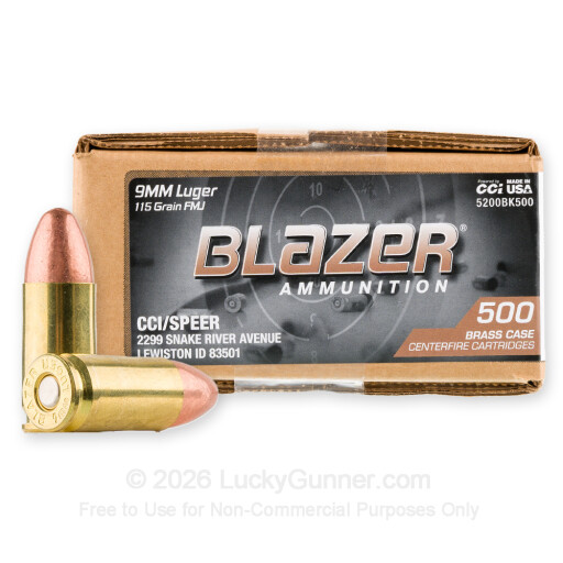 9mm - 115 Grain FMJ - Blazer Brass - 500 Rounds