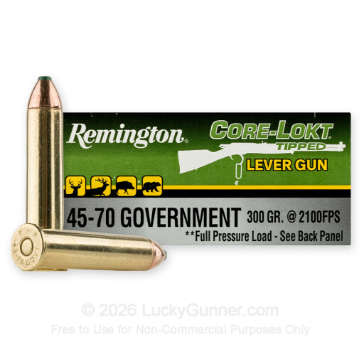 45-70 Government - 300 Grain Polymer Tip - Remington Core-Lokt Tipped Lever Gun - 20 Rounds