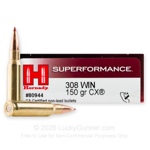 308 - 150 Grain CX - Hornady Superformance - 20 Rounds