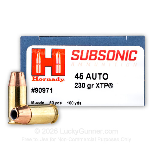 45 ACP - 230 Grain XTP - Hornady Subsonic - 20 Rounds