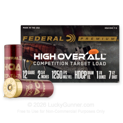 12 Gauge - 2-3/4" 1-1/8oz. #7.5 Shot - Federal High Over All - 25 Rounds