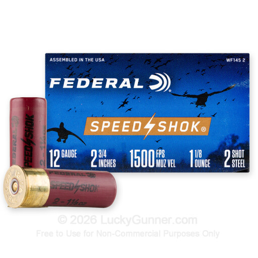 12 Gauge - 2-3/4" 1-1/8oz. #2 Steel Shot - Federal Speed-Shok - 25 Rounds