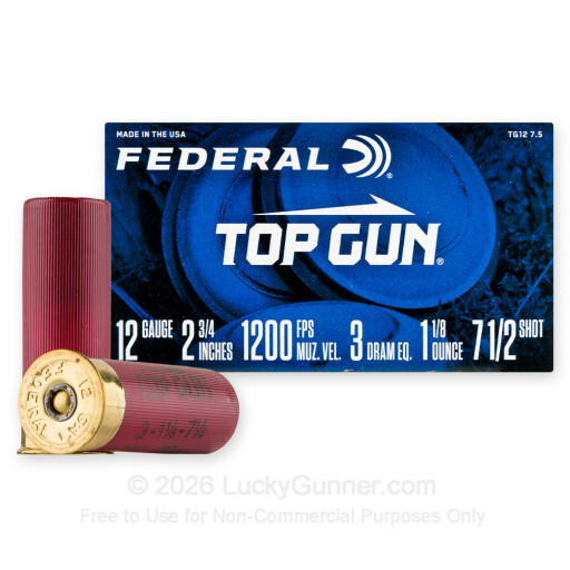 12 Gauge - 2-3/4" 1-1/8 oz #7.5 Lead Shot - Federal Top Gun - 25 Rounds
