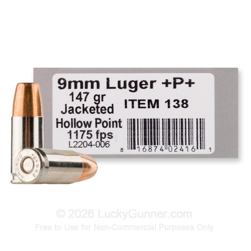 9mm - +P+ 147 Grain JHP - Underwood - 20 Rounds