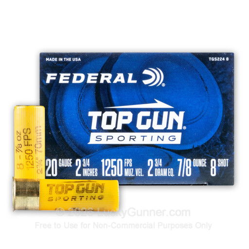 20 Gauge - 2-3/4" 7/8oz. #8 Shot - Federal Top Gun Sporting - 250 Rounds