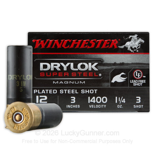 12 Gauge - 3" 1 1/4 oz. #3 Steel Shot - Winchester Drylok Super Steel Magnum - 25 Rounds