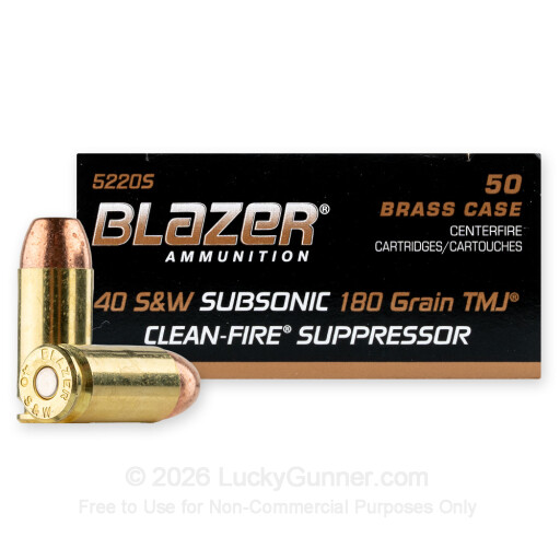 40 S&W - 180 Grain TMJ - Blazer Brass Clean-Fire Suppressor - 500 Rounds