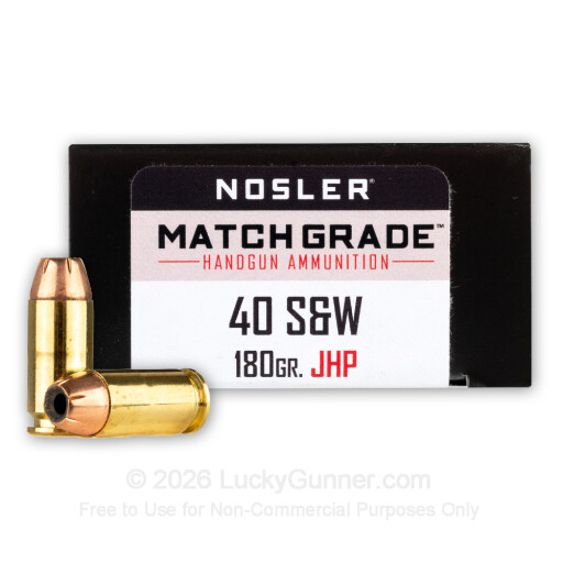 40 S&W - 180 Grain JHP - Nosler Match Grade - 20 Rounds