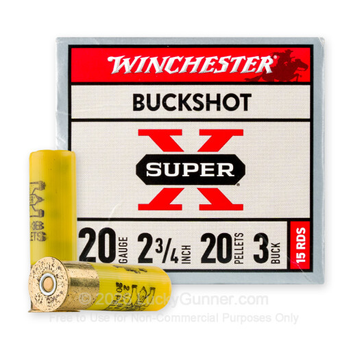 20 Gauge - 2-3/4" 20 Pellets #3 Buckshot - Winchester Super-X - 15 Rounds