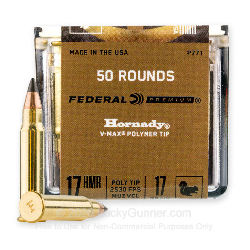 17 Hornady Magnum Rimfire (HMR) - 17 gr V-Max Polymer Tip - Federal - 50 Rounds