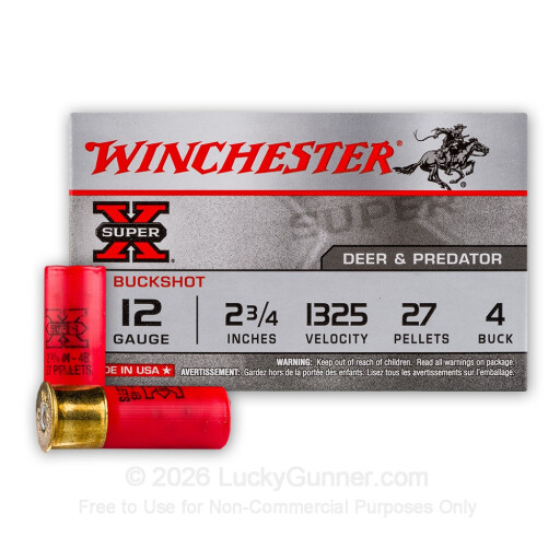 12 Gauge - 2-3/4" 27 Pellets #4 Buck - Winchester Super-X - 5 Rounds