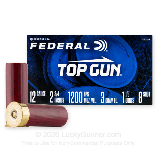 12 Gauge - 2-3/4" 1-1/8oz. #8 Shot - Federal Top Gun - 100 Rounds