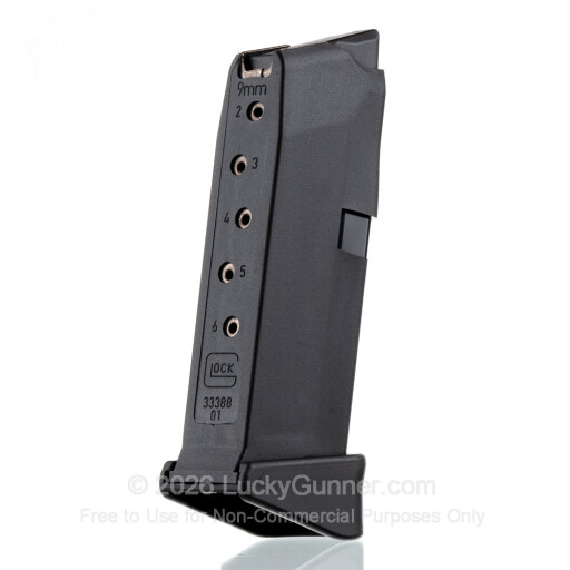 G43 6 Round 9mm Luger Glock Factory Magazine with Pinky Rest Extension - Black