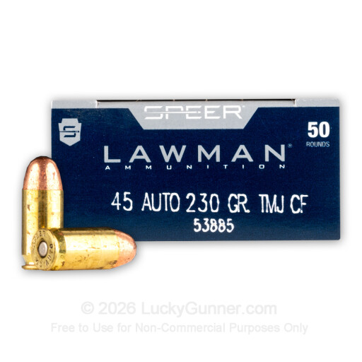 45 ACP - 230 Grain TMJ - Speer Lawman Cleanfire - 50 Rounds