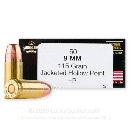 9mm - +P 115 Grain JHP - Armscor USA - 50 Rounds