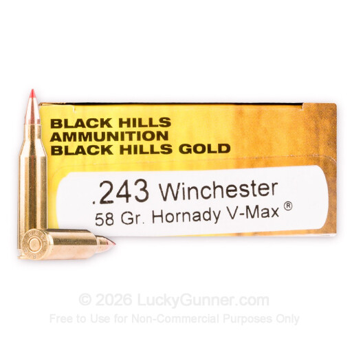 20rds - 243 Win. Black Hills Gold 58gr. V-Max Polymer Tip Ammo