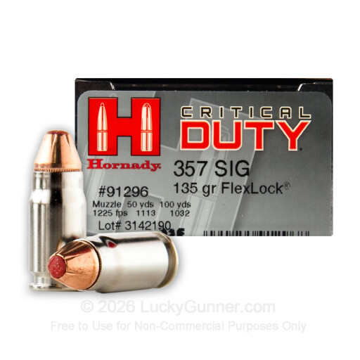357 Sig - 135 Grain Flexlock JHP - Hornady Critical Duty - 20 Rounds