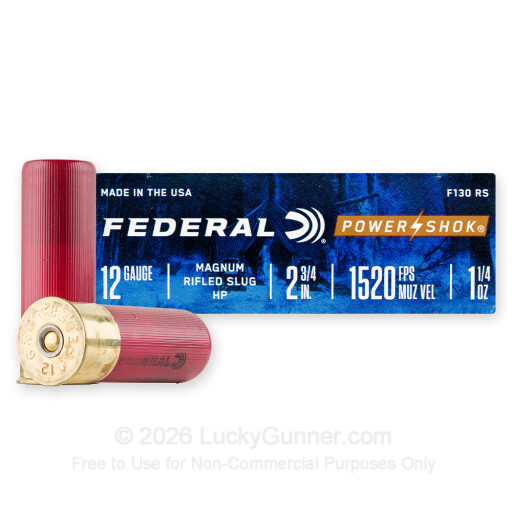 12 Gauge - 2-3/4" 1-1/4 oz HP Rifled Slug - Federal Power-Shok - 5 Rounds