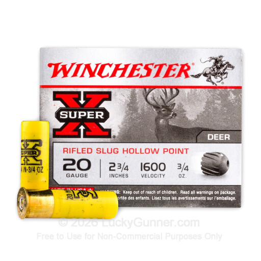 20 ga - 2-3/4" HP Rifled Slug - Winchester Super-X - 5 Rounds