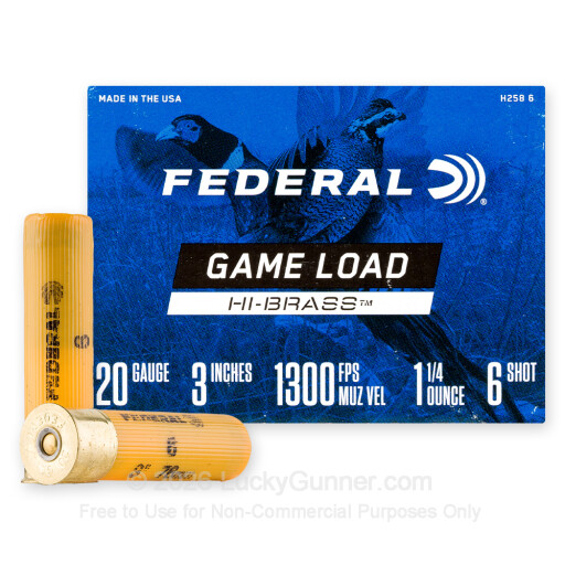 20 Gauge - 3" 1-1/4oz. #6 Shot - Federal Game Load Upland Hi-Brass - 25 Rounds