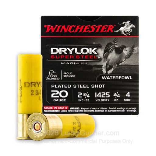 20 Gauge - 2-3/4" #4 Shot - Winchester DryLok Super Steel Magnum - 25 Rounds