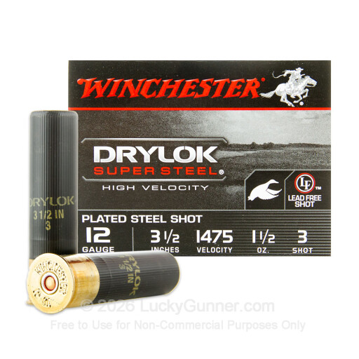 12 Gauge - 3-1/2" 1-1/2 oz. #3 Steel Shot - Winchester Drylok Super Steel Waterfowl - 25 Rounds