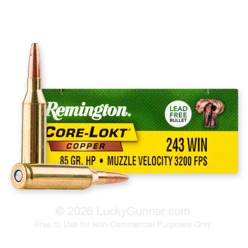243 - 85 Grain SCHP - Remington Core-Lokt Copper - 20 Rounds