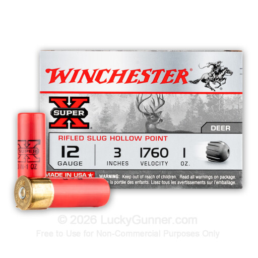 12 Gauge - 3" 1oz. Rifled Hollow Point Slug - Winchester Super-X - 5 Rounds