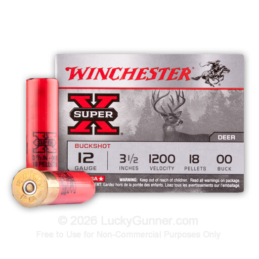 12 Gauge - 3-1/2" 18 Pellets 00 Buckshot - Winchester Super-X - 5 Rounds