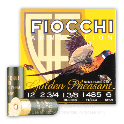 12 Gauge - 2-3/4" 1-3/8 oz. #6 Shot - Fiocchi Golden Pheasant Nickel Plated GPX - 250 Rounds