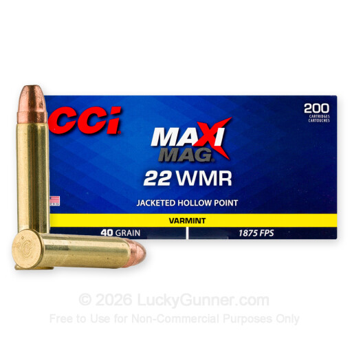 22 WMR - 40 Grain JHP - CCI Maxi-Mag - 200 Rounds
