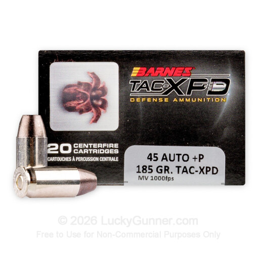 45 ACP - +P 185 Grain SCHP - Barnes TAC-XPD - 20 Rounds