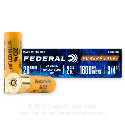 20 ga - 2-3/4" HP Rifled Slug - Federal Power Shok - 5 Rounds