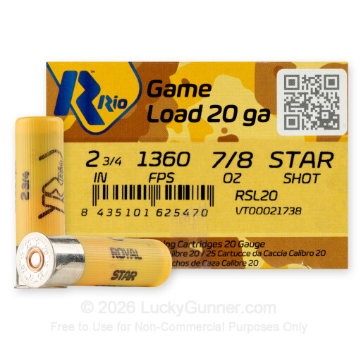 20 Gauge - 2-3/4" 7/8oz. Rifled Slug - Rio Royal Star - 25 Rounds