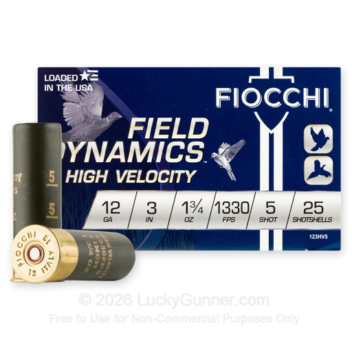 12 Gauge - 3" 1-3/4oz. #5 Shot - Fiocchi High Velocity - 25 Rounds
