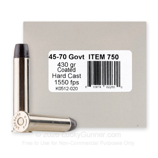 45-70 Government - 430 Grain Long Flat Nose Hard Cast Gas Check - Underwood - 20 Rounds