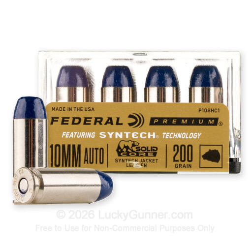 10mm Auto - 200 Grain Syntech Jacketed Hard Cast - Federal Solid Core - 20 Rounds